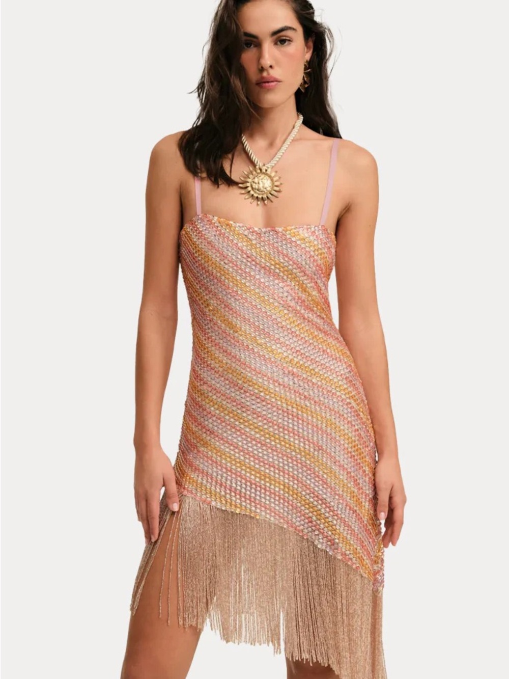 $698 NWOT For Love & Lemons “Capri” Beaded Fringe Mini Dress Sz Small